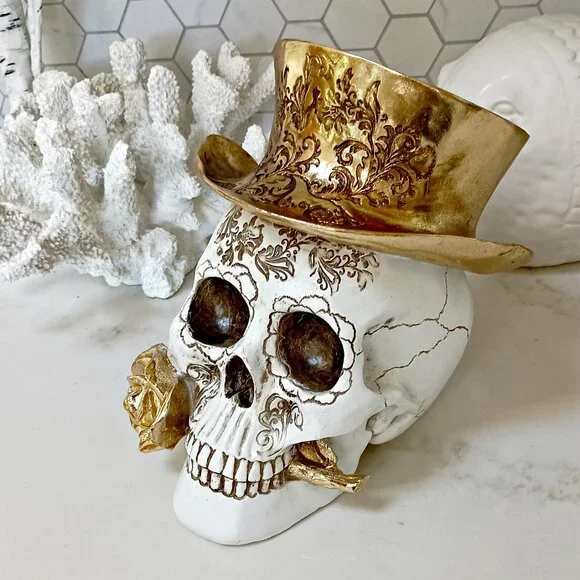NEW! GOTH GLAM SKULL SKELETON ROSE & HAT - Picture 4 of 5